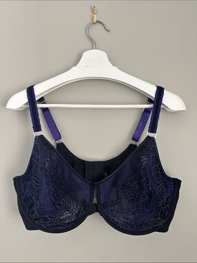 Ashley Graham Blue and Black Underwire Unlined Lace Bra